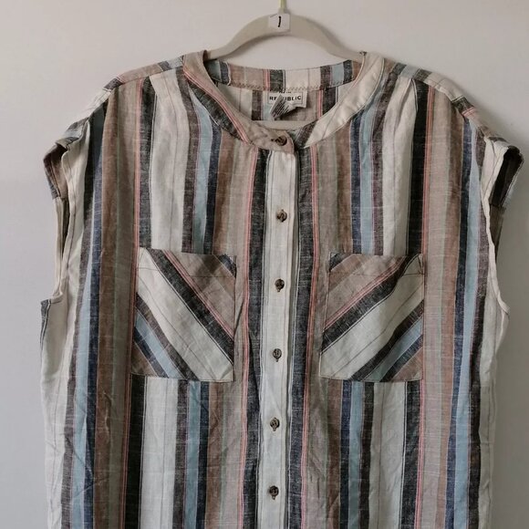 For The Republic Women's Multicolor Long Side Slit Striped Button-Up Top Size L - Picture 6 of 6